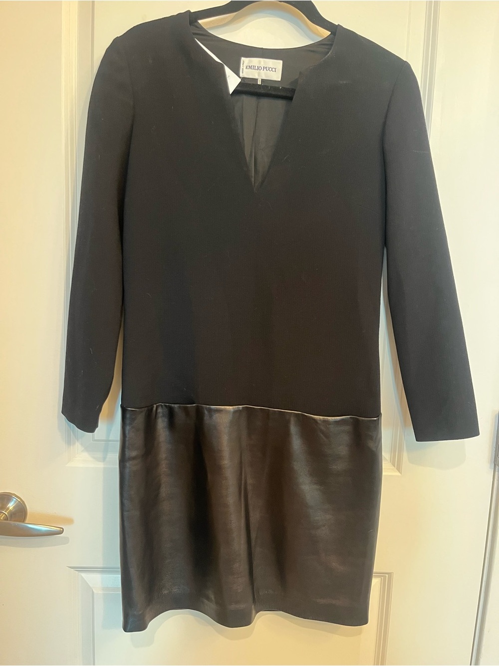 Emilio Pucci Black Long-Sleeve Dress with Leather Detail Size 6